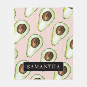 Modernes rosa und grünes Avocado-Muster mit Namen Fleecedecke (Vorderseite)