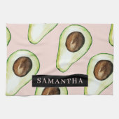 Modernes rosa und grünes Avocado-Muster mit Namen Geschirrtuch (Horizontal)