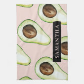 Modernes rosa und grünes Avocado-Muster mit Namen Geschirrtuch (Vertikal)