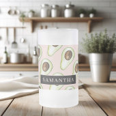 Modernes rosa und grünes Avocado-Muster mit Namen Mattglas Bierglas