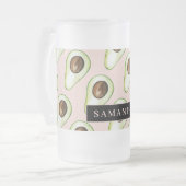 Modernes rosa und grünes Avocado-Muster mit Namen Mattglas Bierglas (Vorderseite Links)