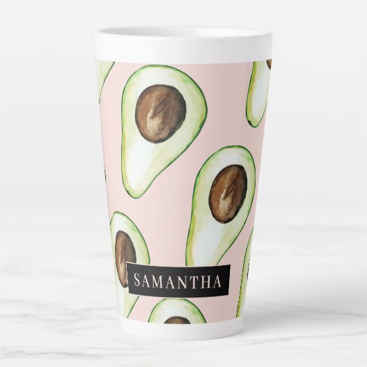 Modernes rosa und grünes Avocado-Muster mit Namen Milchtasse (Vorderseite)