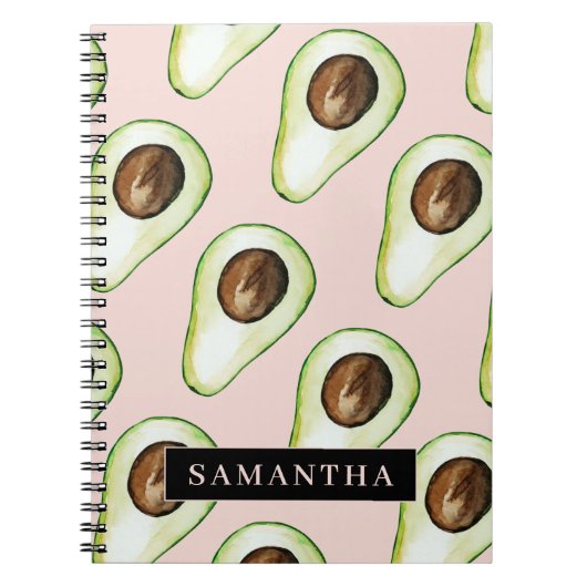 Modernes rosa und grünes Avocado-Muster mit Namen Notizblock (Vorderseite)