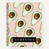 Modernes rosa und grünes Avocado-Muster mit Namen Notizblock (Vorderseite)