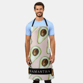 Modernes rosa und grünes Avocado-Muster mit Namen Schürze (Getragen)
