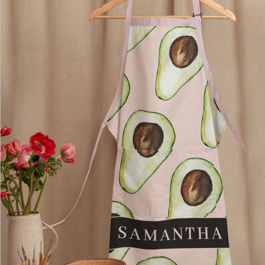 Modernes rosa und grünes Avocado-Muster mit Namen Schürze