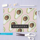 Modernes rosa und grünes Avocado-Muster mit Namen Seidenpapier (Handwerk)