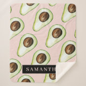 Modernes rosa und grünes Avocado-Muster mit Namen Sherpadecke (Vorderseite)