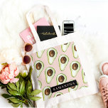 Modernes rosa und grünes Avocado-Muster mit Namen Tragetasche<br><div class="desc">Modernes rosa und grünes Avocado-Muster mit Namen</div>