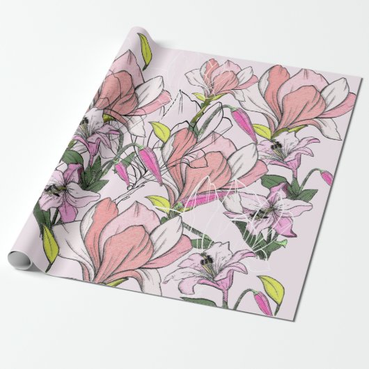 Modernes rosa und grünes botanisches Muster Geschenkpapier (Ungerollt)