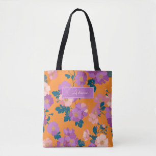 Modernes Rosa und Lila Blüten in Orange Tasche