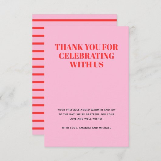 Modernes Rosa und Rot Dankeskarte (Vorne/Hinten)