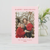 Modernes rosa und rotes Foto Feiertagskarte (Stehend Vorderseite)