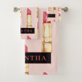 Modernes rosa und rotes Lipstick Muster Mädchen mi Badhandtuch Set (Insitu)