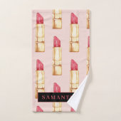 Modernes rosa und rotes Lipstick Muster Mädchen mi Badhandtuch Set (Handtuch)