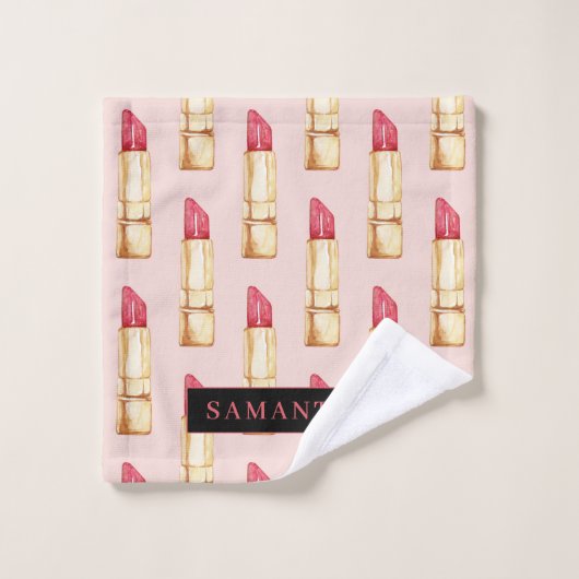 Modernes rosa und rotes Lipstick Muster Mädchen mi Badhandtuch Set (Waschlappen)
