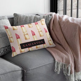 Modernes rosa und rotes Lipstick Muster Mädchen mi Dekokissen
