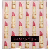 Modernes rosa und rotes Lipstick Muster Mädchen mi Duschvorhang (Vorderseite)