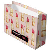 Modernes rosa und rotes Lipstick Muster Mädchen mi Große Geschenktüte (Vorderseite Schrägansicht)