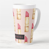 Modernes rosa und rotes Lipstick Muster Mädchen mi Milchtasse (Rechte Ecke)