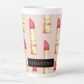 Modernes rosa und rotes Lipstick Muster Mädchen mi Milchtasse (Vorderseite)