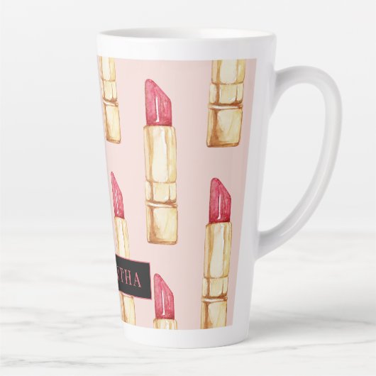 Modernes rosa und rotes Lipstick Muster Mädchen mi Milchtasse (Rechts)
