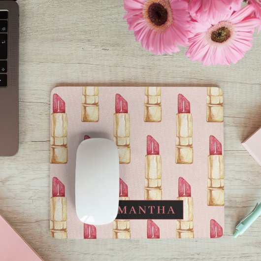 Modernes rosa und rotes Lipstick Muster Mädchen mi Mousepad