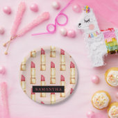 Modernes rosa und rotes Lipstick Muster Mädchen mi Pappteller (Party)