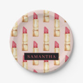 Modernes rosa und rotes Lipstick Muster Mädchen mi Pappteller (Vorderseite)