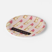 Modernes rosa und rotes Lipstick Muster Mädchen mi Pappteller (Schrägansicht)