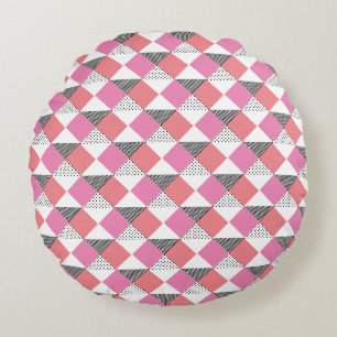 modernes rosa und schwarzes geometrisches Muster Rundes Kissen
