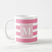 Modernes Rosa und Weiß Streifen mit Monogramm Kaffeetasse (Links)