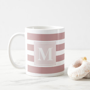 Modernes Rosa und Weiß Streifen mit Monogramm Kaffeetasse
