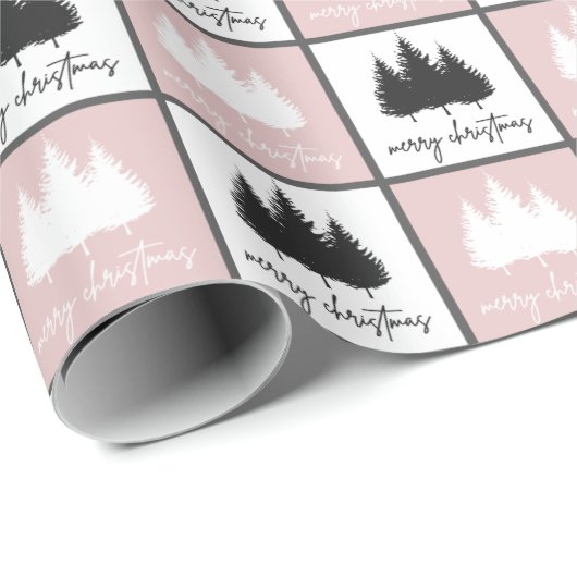 Modernes, rosa und weißes Weihnachtsmuster Geschenkpapier (Rolleneckpunkt)