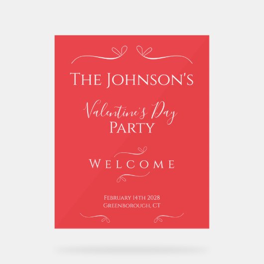 Modernes Rosa-Valentinstag-Party Willkommen Acrylschild (Vorderseite)