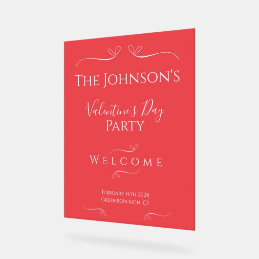 Modernes Rosa-Valentinstag-Party Willkommen Acrylschild (Winkel)