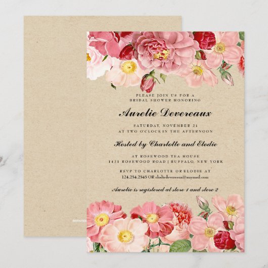 Modernes rosa Vintages Einladung (Vorne/Hinten)