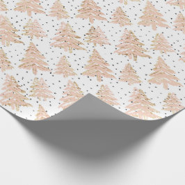 Modernes, rosa Weihnachtsbaum & Gold Glitzer-Muste Geschenkpapier