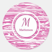 Modernes rosa, weißes Muster Monogram kundenspezif Runder Aufkleber (Vorderseite)
