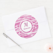 Modernes rosa, weißes Muster Monogram kundenspezif Runder Aufkleber (Umschlag)