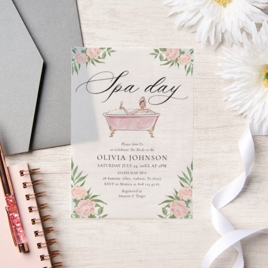 Modernes Rosa Wellness-Center Day Brautparty Pergament Einladungen (Hochzeit)