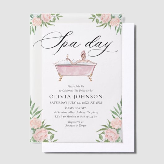 Modernes Rosa Wellness-Center Day Brautparty Pergament Einladungen (Versetzt)