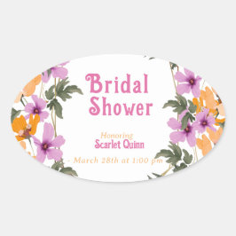 Modernes Rosa Wildblume #2 Brautparty Ovaler Aufkleber