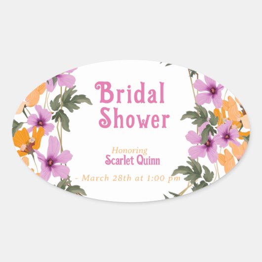 Modernes Rosa Wildblume #2 Brautparty Ovaler Aufkleber (Vorderseite)