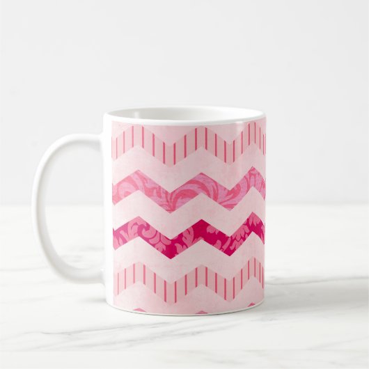Modernes rosa Zickzack Muster Kaffeetasse (Links)