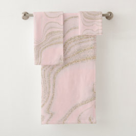 Modernes, rosafarbenes, abstraktes Marmormuster Badhandtuch Set