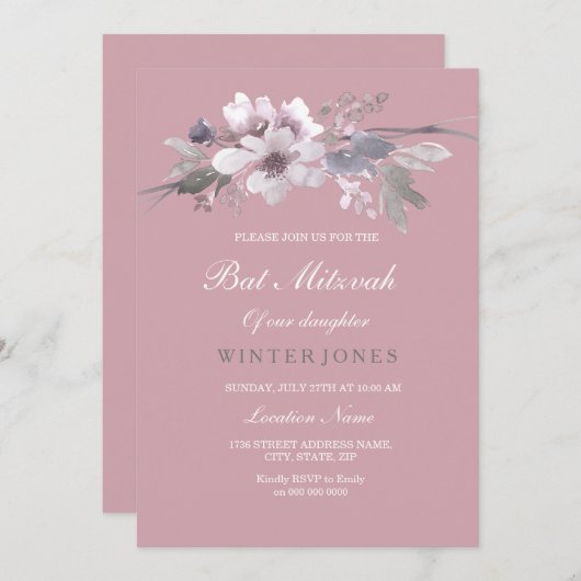 Modernes, rosafarbenes Bat Mitzvah Einladung (Vorne/Hinten)