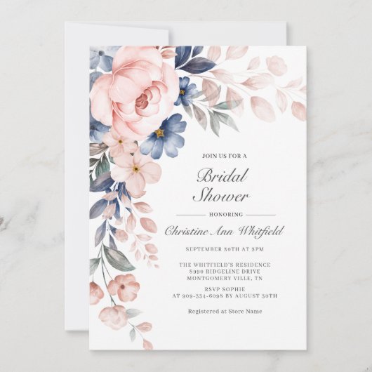 Modernes rosafarbenes blaues Brautparty Einladung (Vorderseite)