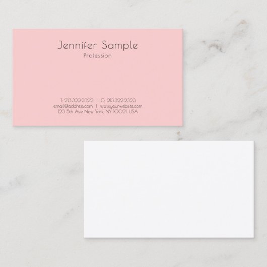Modernes, rosafarbenes, einfaches Template Elegant Visitenkarte (Vorne/Hinten)
