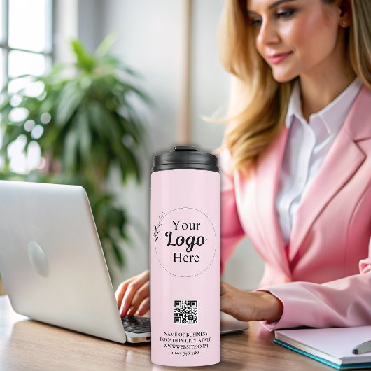 Modernes, rosafarbenes Firmenlogo Thermosbecher